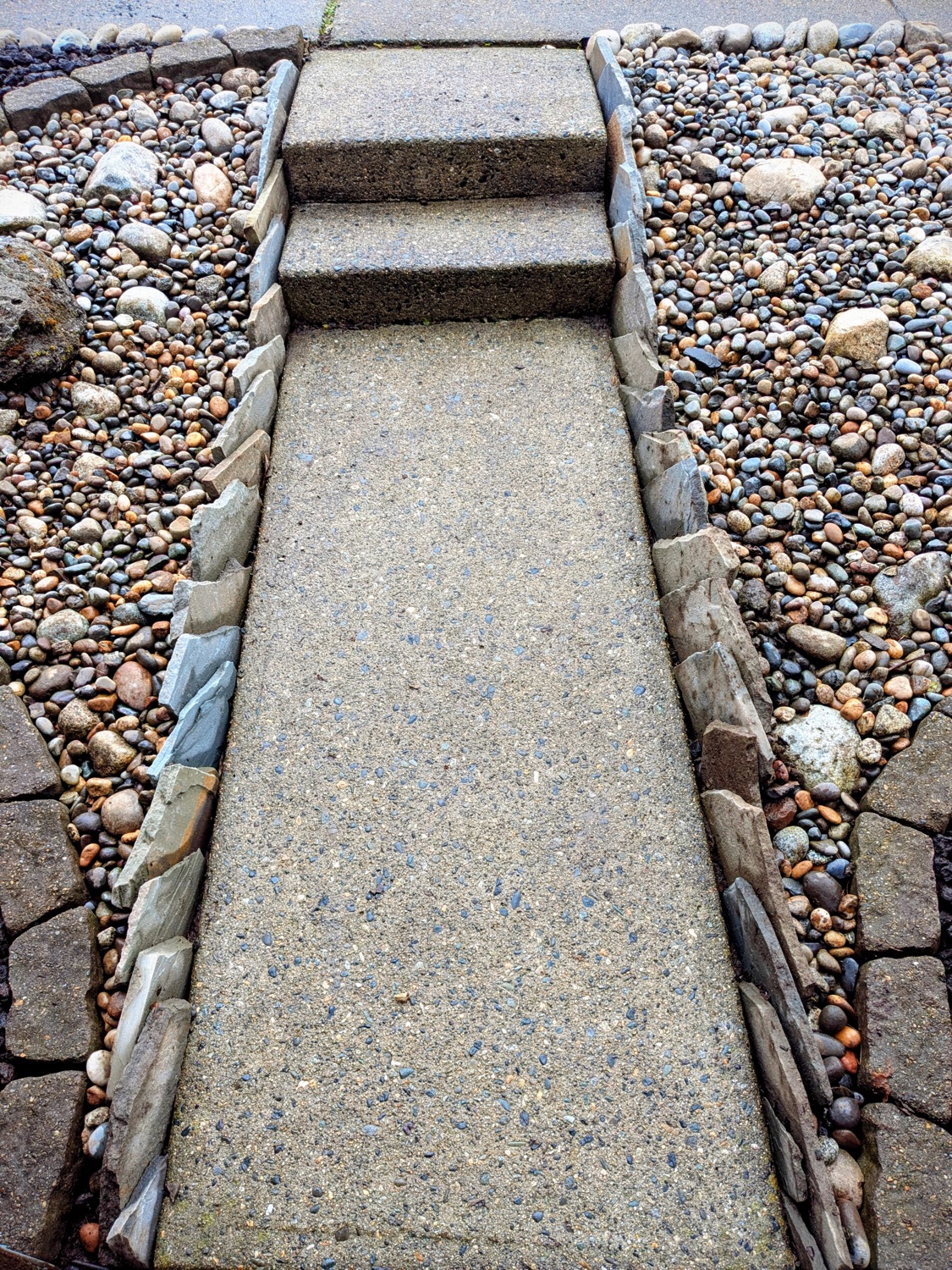 Exposed-aggregate walk & stone border