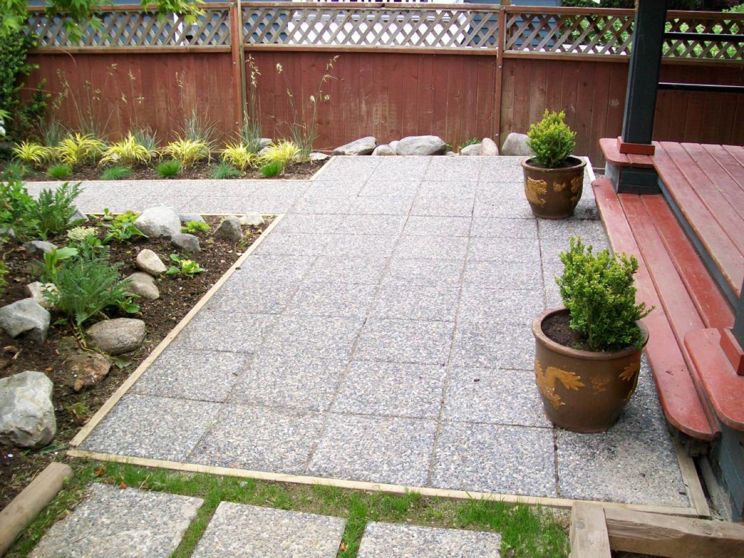 Paver patio with potted colour